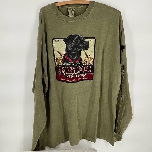 Cabelas Hairy Dog Hunt Camp Mens Long‎ Sleeve Shirt Olive Green Large - Picture 2 of 8